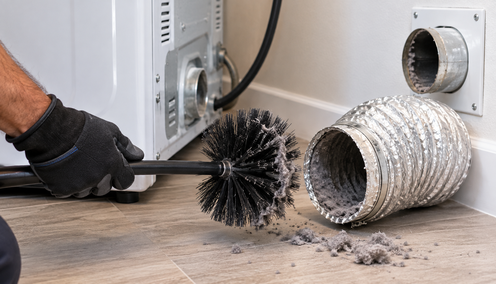 Dryer vent brush and hose
